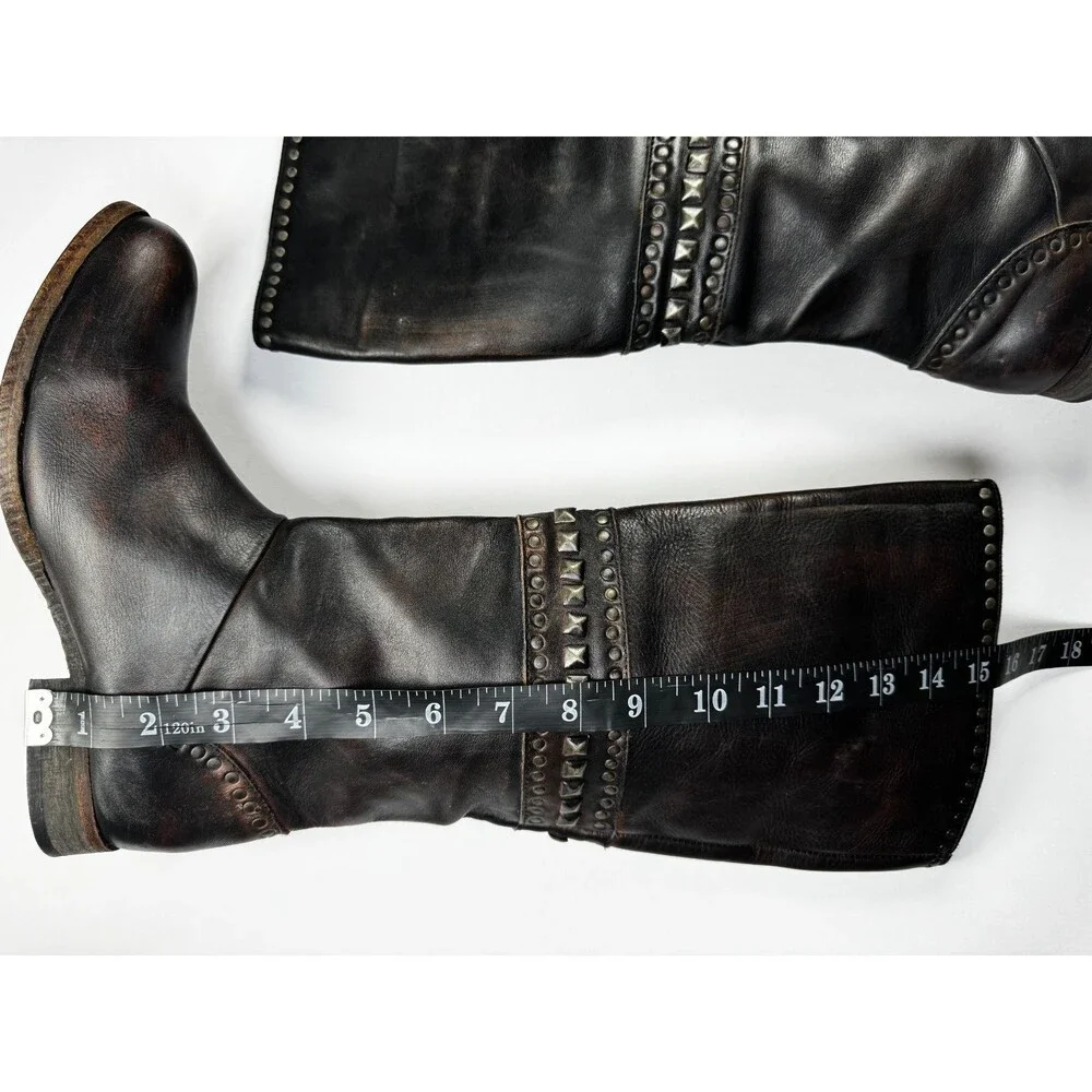 Free People Brown Leather Boots Womens EU 37  Tall Studded‎ Portugal Decorative - Picture 13 of 15